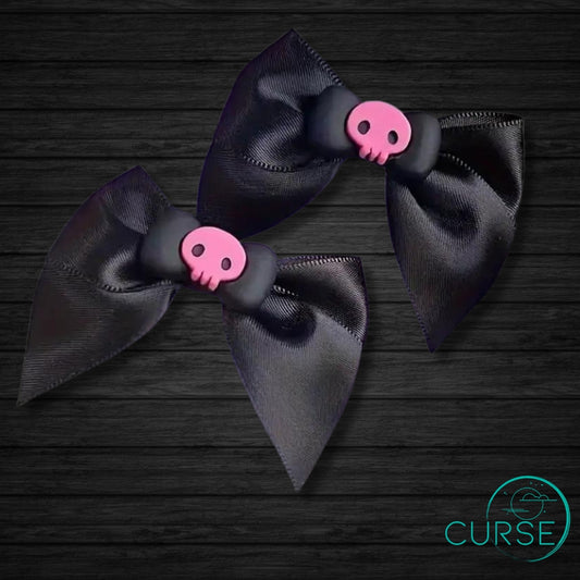 Hair Clips - Pink & Blk Bows