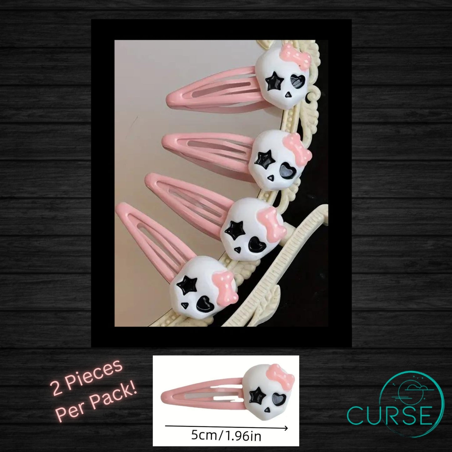 Hair Clips - Pink Skullz