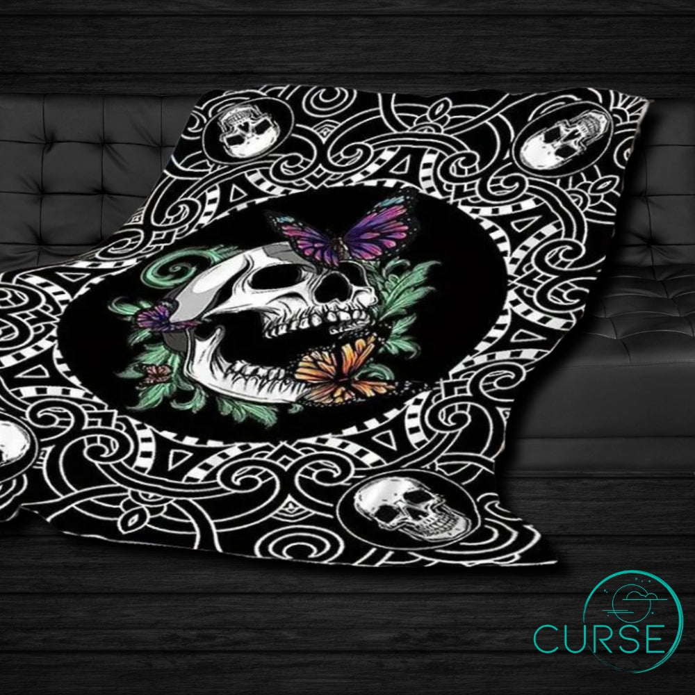 Ultra Soft Throw - Goth Skull Butterfly