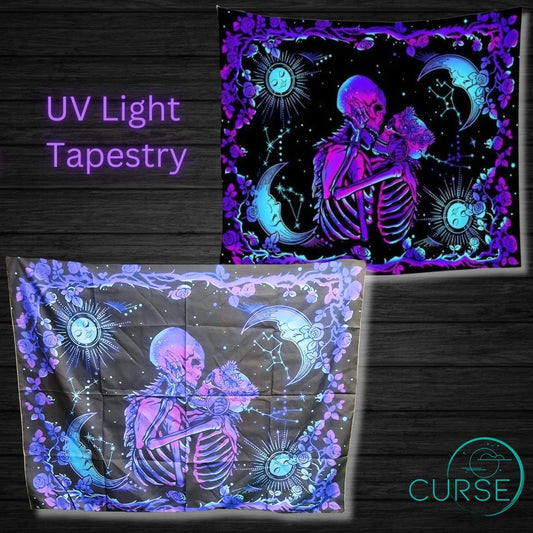 Tapestry - UV COLOR - Kissing Skeleton Love