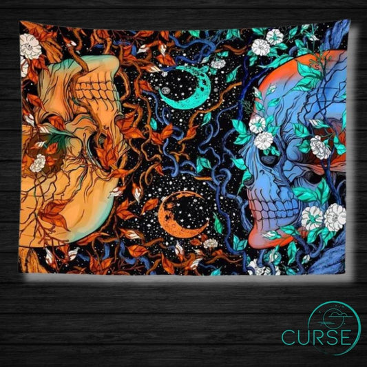 Tapestry - Orange / Blue Skulls